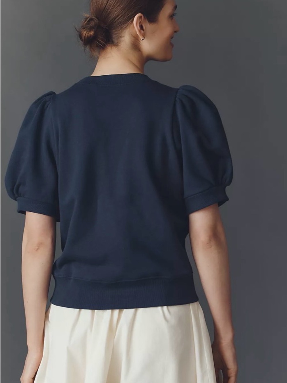 NWT Maeve Navy Blue Puff-Sleeve Swan Pullover size XS - Picture 2 of 9